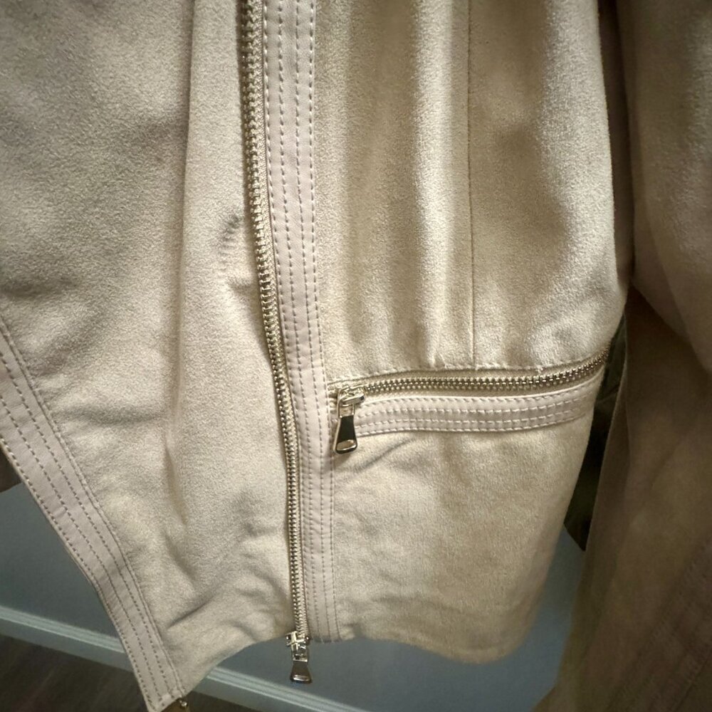 🤎 H&M Faux Suede Moto Jacket | XL (US 14) | Beige - Picture 5 of 8